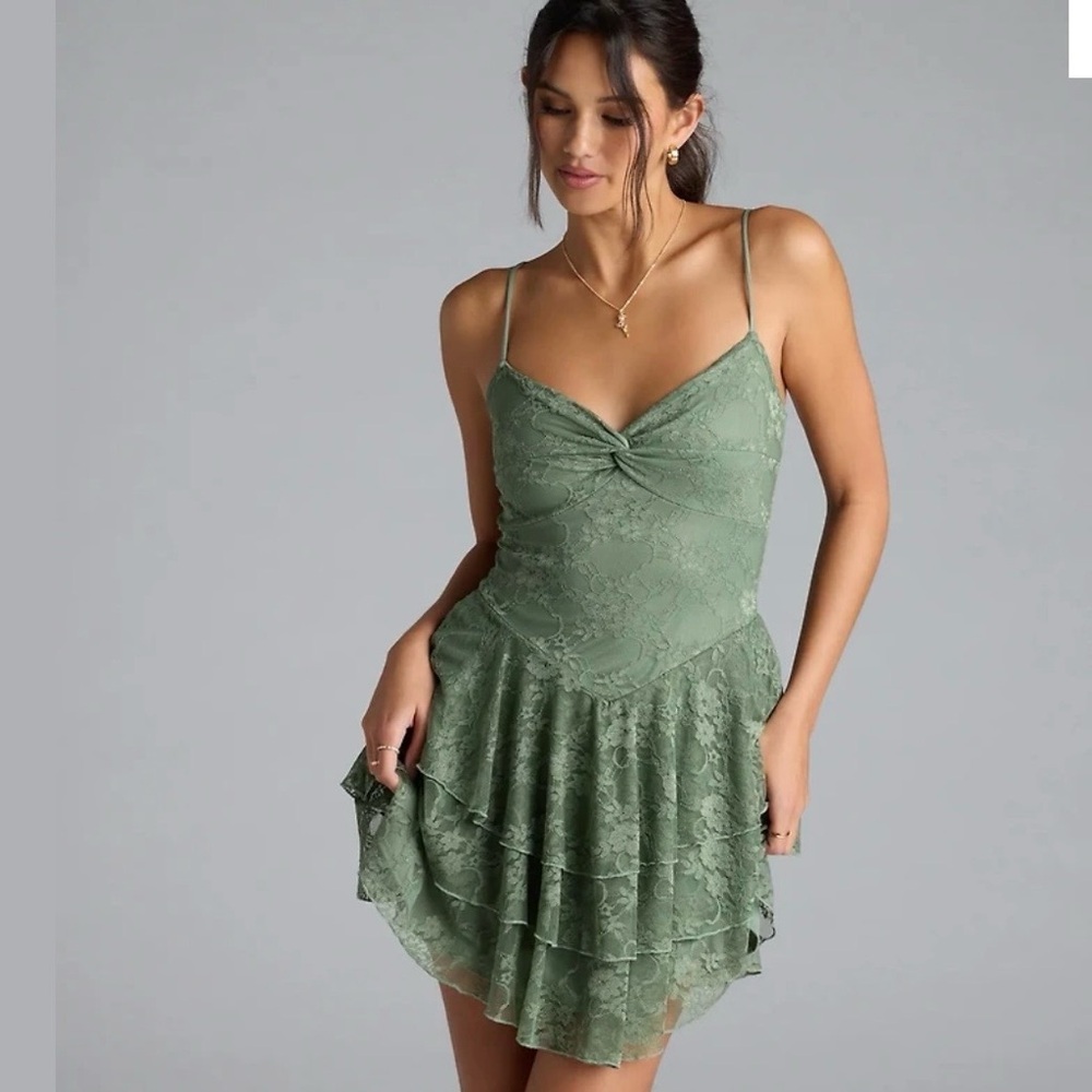 Windsor Olive Lace Mini Dress